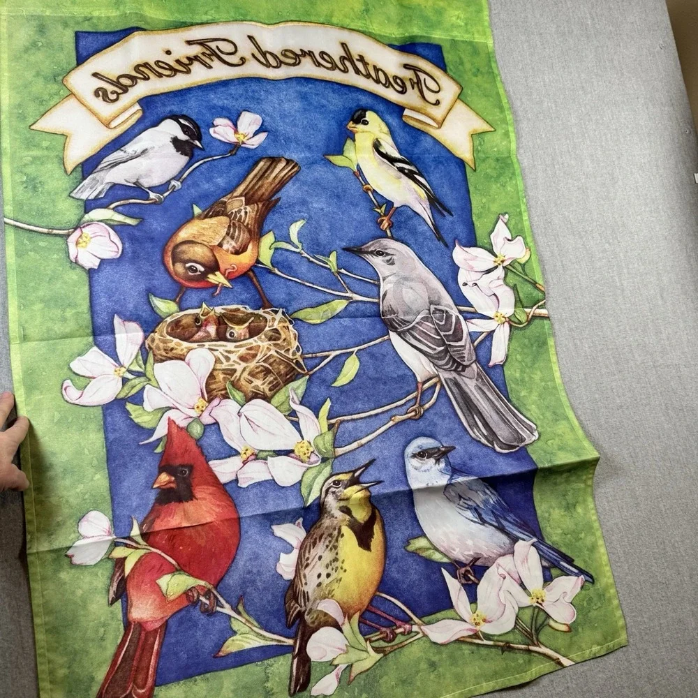 Feathered Friends Floral Summer Garden House Yard Flag Banner 28x40 Large Bird's